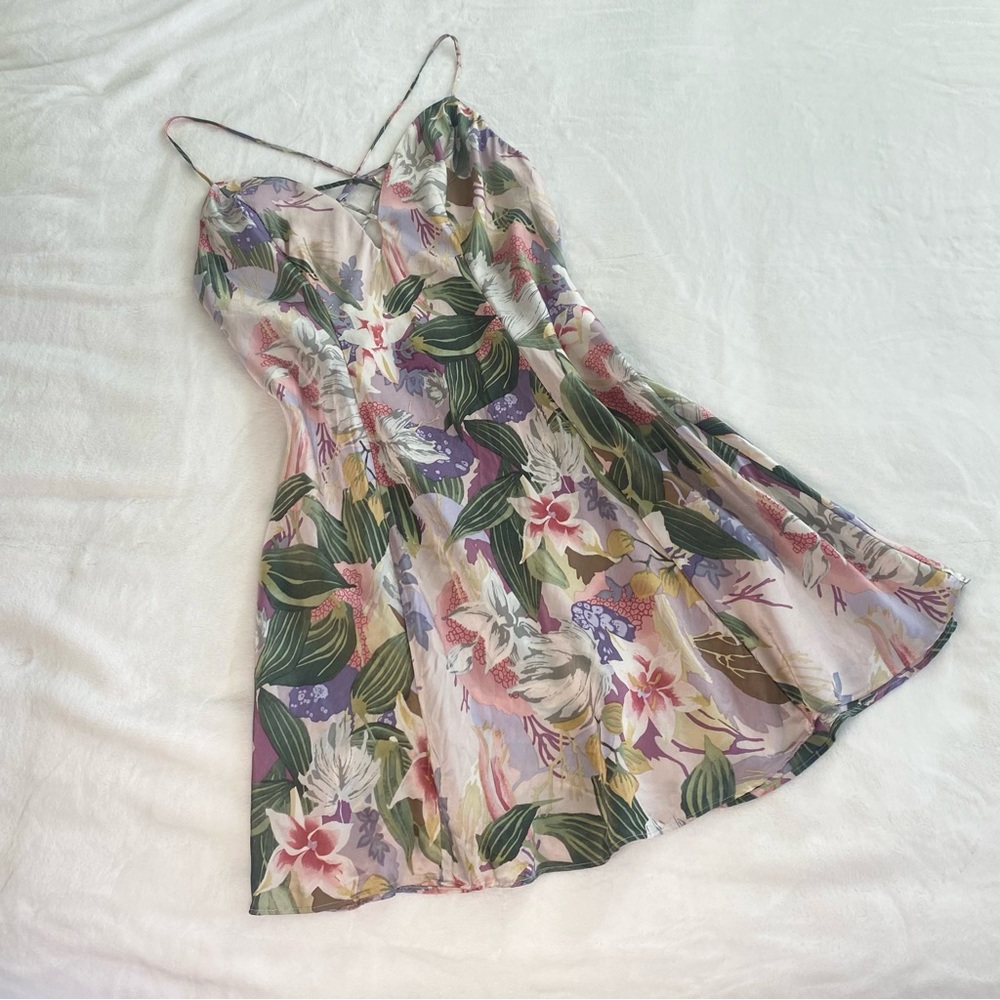 Silk Victoria’s Secret 90s Gold Label Floral Print Corset Vintage Slip Dress L - Picture 6 of 7